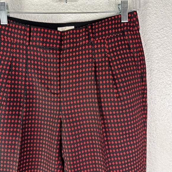Kate Spade Avery Black/Red Diamond Print Ankle Crop Pants SZ 2 - Picture 3 of 8